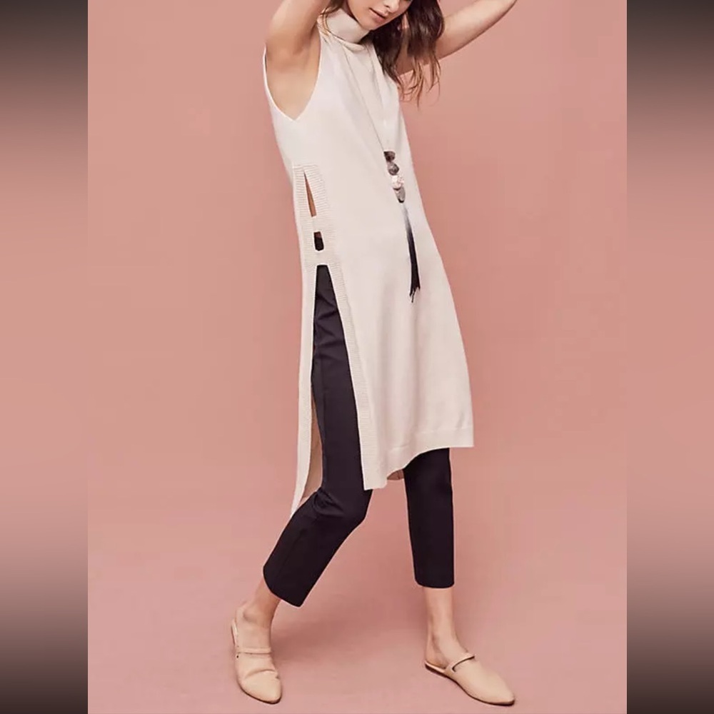 Anthropologie La Fee Verte Renna Turtleneck Tunic Long Cut Out Sweater- Size S